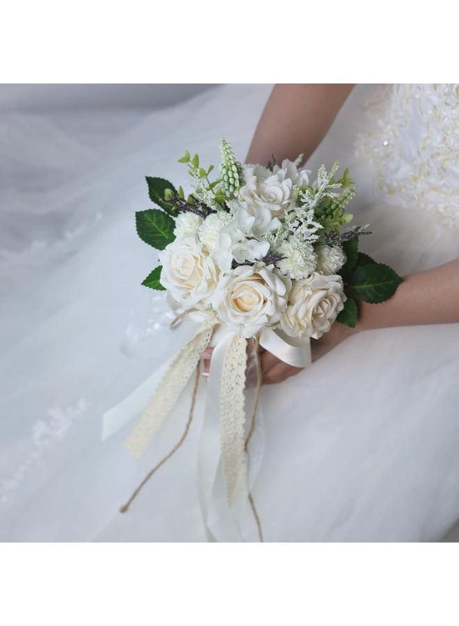 DUNISO Wedding Bouquets for Bride, Realistic Silk Flowers Artificial Roses, Bridesmaid Bouquet for Ceremony, Church, Anniversary, and Home Decoration - Image 3